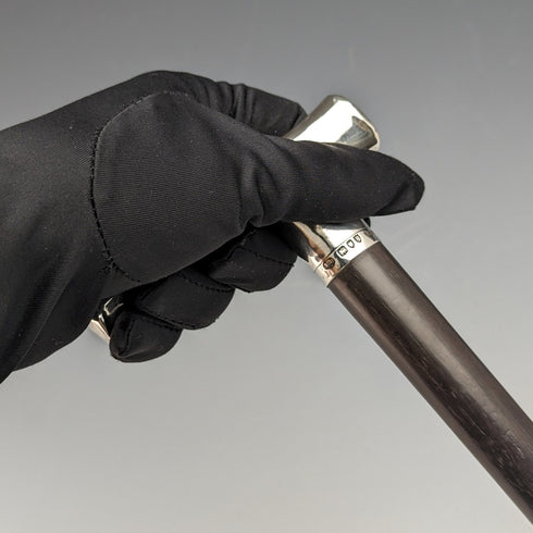 1892 British Antique Men's Cane Sterling Silver Derby Handle Brown Shaft 86.5cm