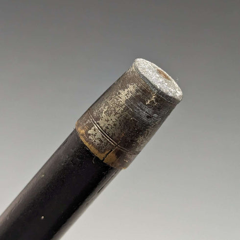 1920 British antique gentleman's walking stick, pure silver engraving, round handle, black shaft, 91.5cm