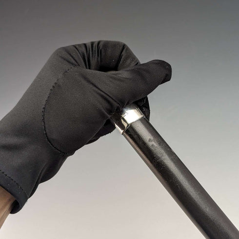 1924 British Vintage Men's Walking Stick, Sterling Silver, Round Handle, Black Shaft, 91.5cm