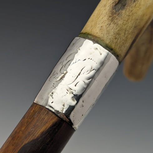 1900年頃 英国アンティーク 紳士用ステッキ 純銀装飾アントラーハンドル ブラウンシャフト 85.5cm