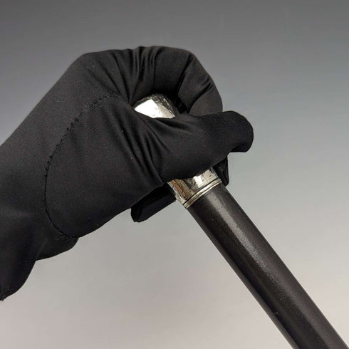 1920 British antique gentleman's walking stick, pure silver engraving, round handle, black shaft, 91.5cm