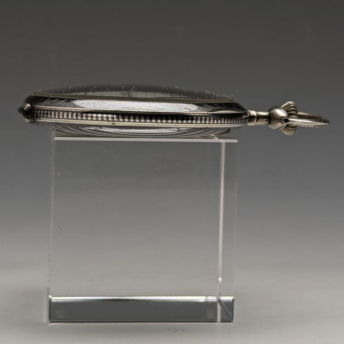 Circa 1920 Antique Swiss Escasany pocket watch Niero decoration silver side thin case Good working condition