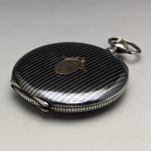 Circa 1920 Antique Swiss Escasany pocket watch Niero decoration silver side thin case Good working condition