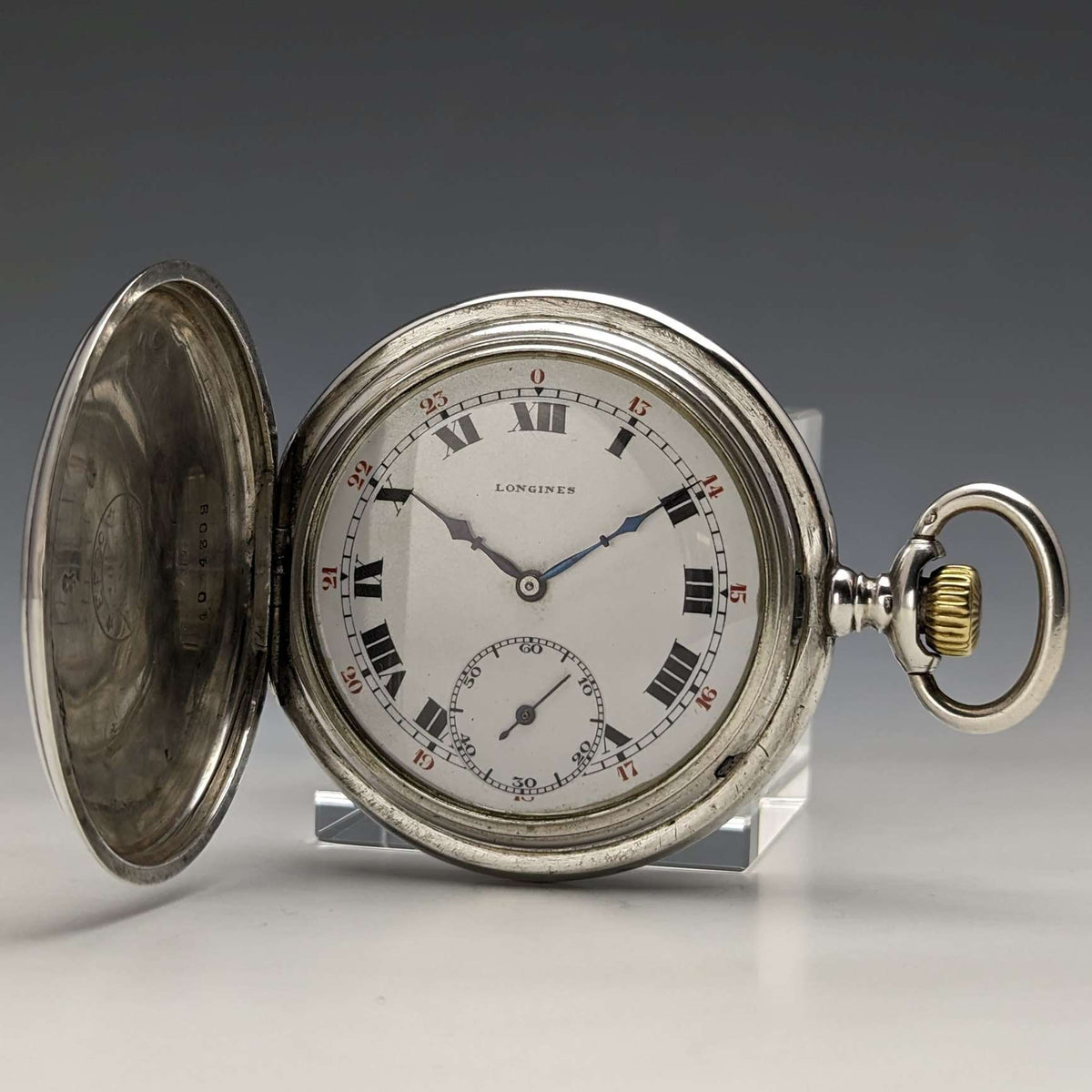 1922年頃 アンティーク ロンジン 懐中時計 銀側ハンターケース 動作 