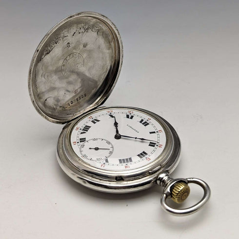 Circa 1922 Antique Longines Pocket Watch Silver side Hunter case in good working order