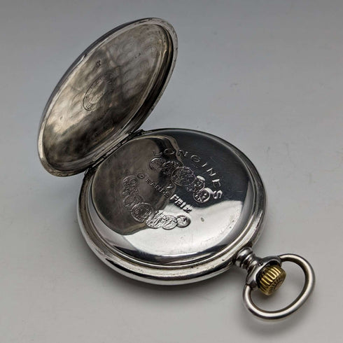 Circa 1922 Antique Longines Pocket Watch Silver side Hunter case in good working order