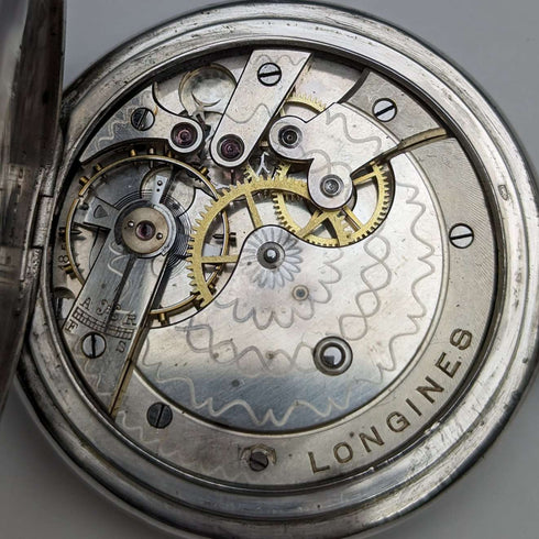 Circa 1922 Antique Longines Pocket Watch Silver side Hunter case in good working order