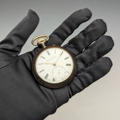 Circa 1902 Antique IWC Schaffhausen pocket watch Gunmetal case Good working condition