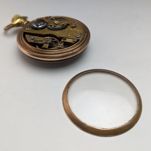 1900年頃 アンティーク Paul Hemmeler 懐中時計 金張り&ガンメタルケース クリスタルバック 動作良好