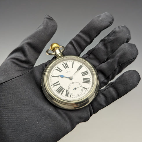 Circa 1915 Antique Omega Pocket Watch Large 58mm Railway Clock In good working order