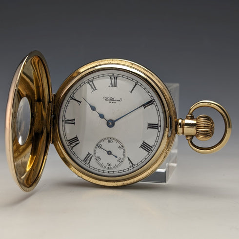1915年頃 米国アンティーク ウォルサム 懐中時計 デニソンケース 金張りハーフハンター 整備済