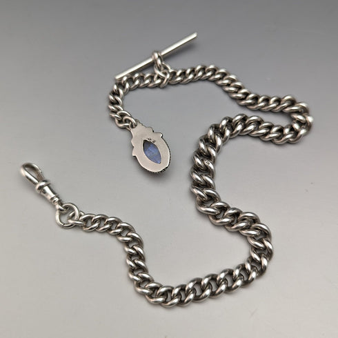 1929 年英國復古純銀阿爾伯特鏈 48 克月光石吊墜