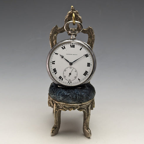 1920年代 真鍮製 椅子型 懐中時計ホルダー グリーンシート