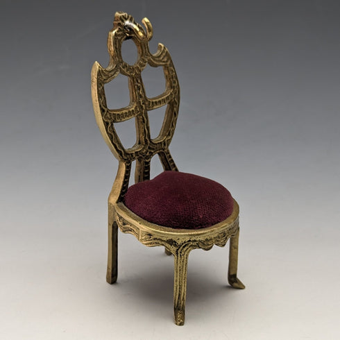 1920's Brass Chair Pocket Watch Holder Dark Red Seat
