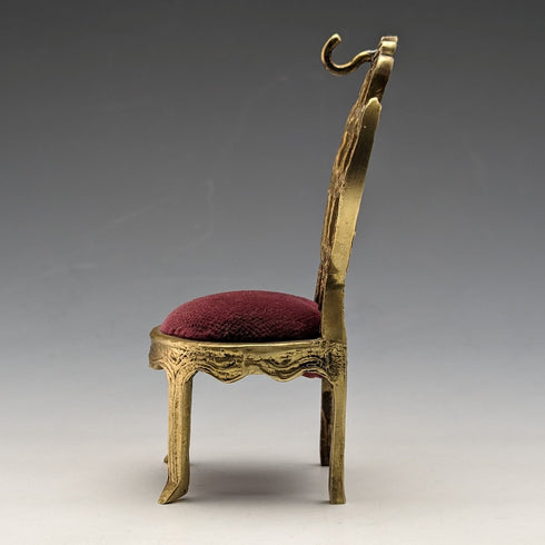 1920's Brass Chair Pocket Watch Holder Dark Red Seat