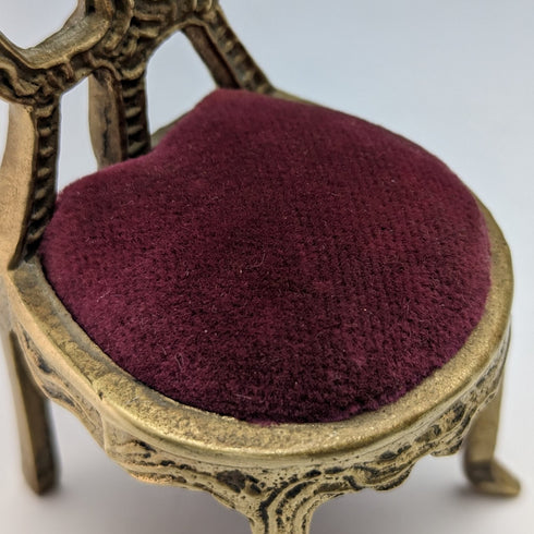 1920's Brass Chair Pocket Watch Holder Dark Red Seat
