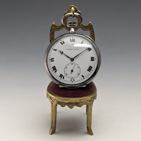 1920's Brass Chair Pocket Watch Holder Dark Red Seat