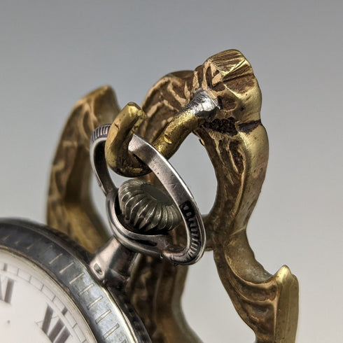 1920's Brass Chair Pocket Watch Holder Dark Red Seat