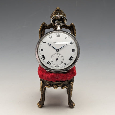 1920's Brass Chair Pocket Watch Holder Bright Red Seat
