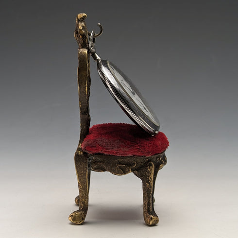 1920's Brass Chair Pocket Watch Holder Bright Red Seat