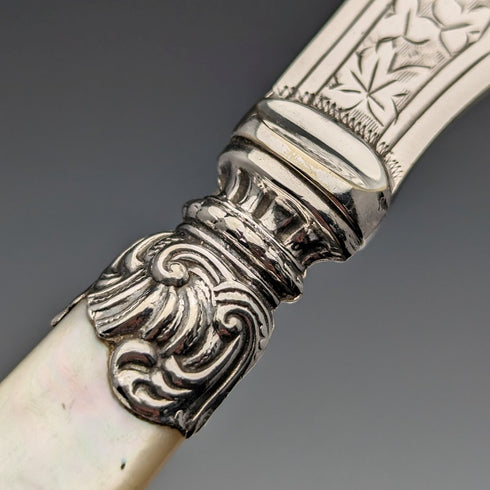 19世紀末 英国アンティーク 白蝶貝ハンドル バターナイフペア John Sanderson ケース入り