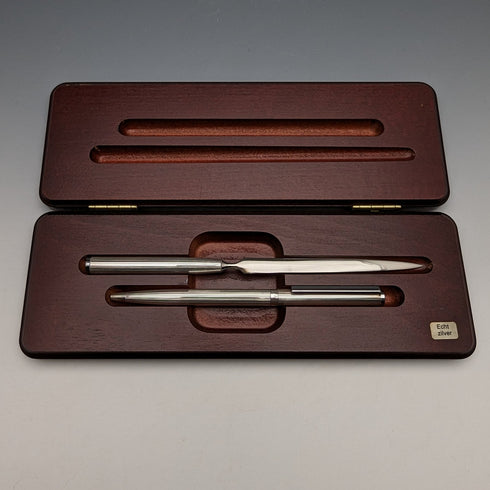 Vintage Sterling Silver Letter Opener & Ballpoint Pen Set in Wooden Case