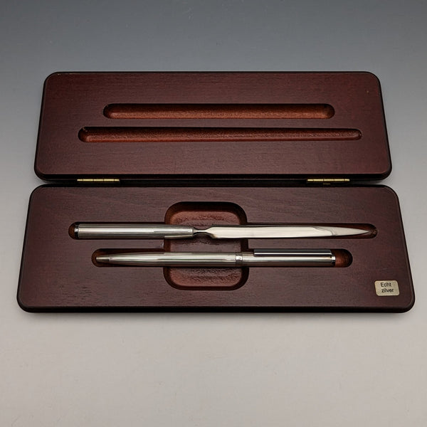 ヴィンテージ 純銀製レターオープナー&ボールペンセット 木製ケース入り