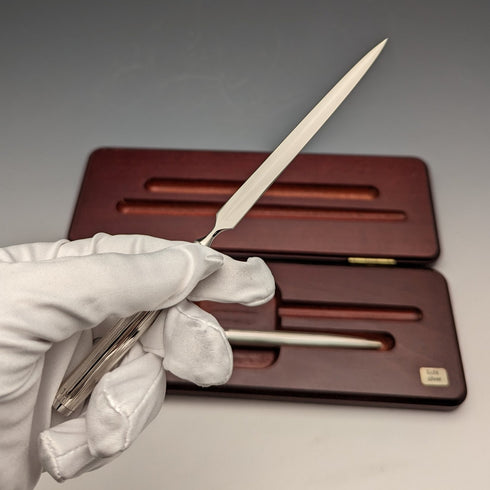 Vintage Sterling Silver Letter Opener & Ballpoint Pen Set in Wooden Case