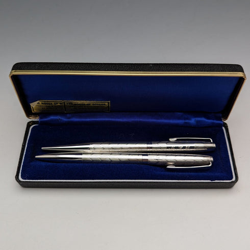 Circa 1970 British Vintage Yard O' Red Sterling Silver Propelled Pencil & Ballpoint Pen