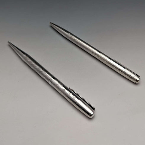 Circa 1970 British Vintage Yard O' Red Sterling Silver Propelled Pencil & Ballpoint Pen