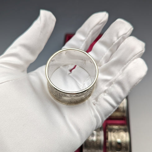 19世紀末頃 英国アンティーク シルバープレート製 ナプキンリング 6個セット ケース入り