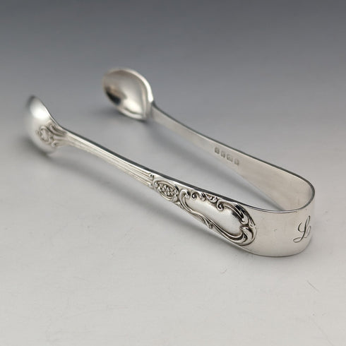 1905 年英國古董鍍銀 12 個茶匙和糖鉗套裝帶盒