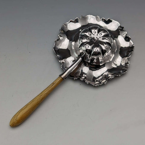 American Antique Sterling Silver Tea Strainer with Wooden Handle JF Fradley