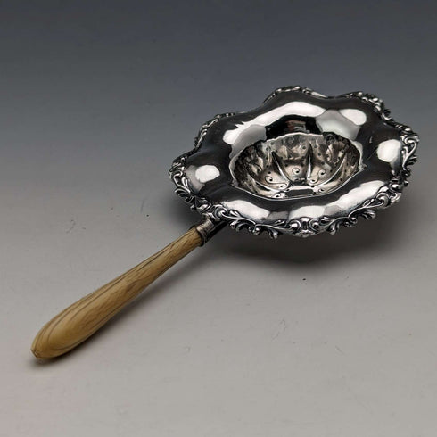 American Antique Sterling Silver Tea Strainer with Wooden Handle JF Fradley