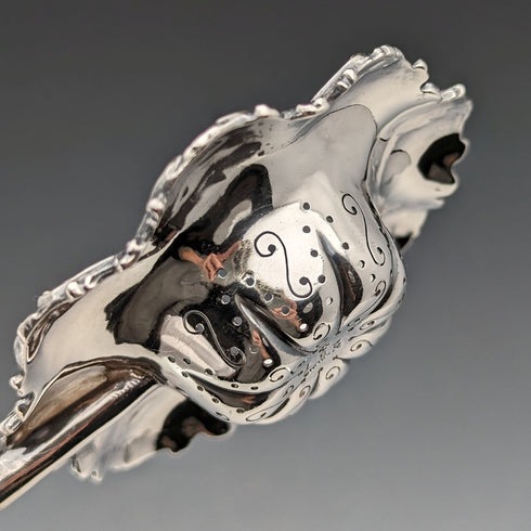 米国アンティーク 純銀製ティーストレーナー 木製ハンドル J.F. Fradley