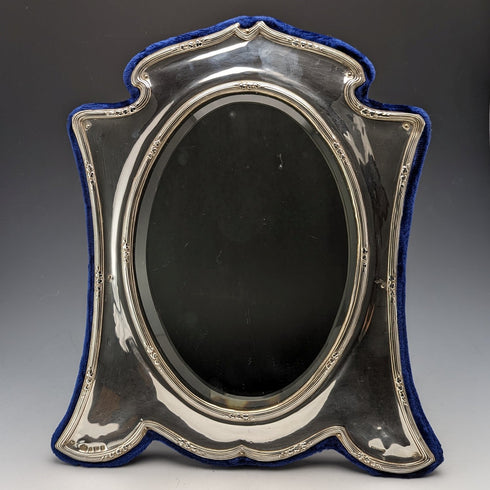 1905 British Antique Sterling Silver Frame Desk Mirror Makeup Mirror Elkington