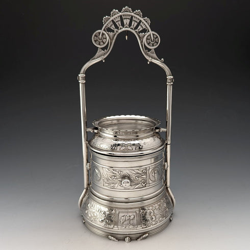 19世紀末 米国アンティーク シルバープレート 懐中時計ホルダー&ジュエリーボックス Reed&Barton