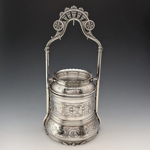 19世紀末 米国アンティーク シルバープレート 懐中時計ホルダー&ジュエリーボックス Reed&Barton