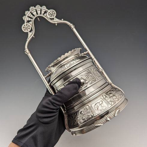 19世紀末 米国アンティーク シルバープレート 懐中時計ホルダー&ジュエリーボックス Reed&Barton