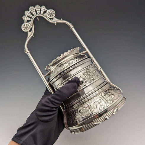 Late 19th Century US Antique Silver Plated Pocket Watch Holder & Jewelry Box Reed & Barton