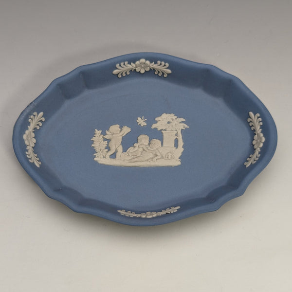 英国ヴィンテージ ウェッジウッド ジャスパーウェア製 オーバルディッシュ ペールブルー