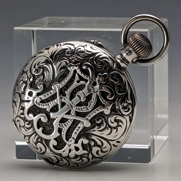 Circa 1900 Antique Swiss made small pocket watch Engraved silver side case Good working condition