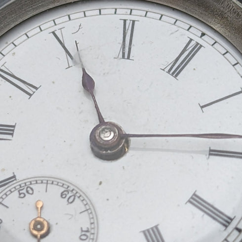 Circa 1900 Antique Swiss made small pocket watch Engraved silver side case Good working condition