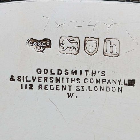 1903年 英国アンティーク 純銀製サルヴァ トレイ 直径32cm 824g GOLDSMITHS & SILVERSMITHS