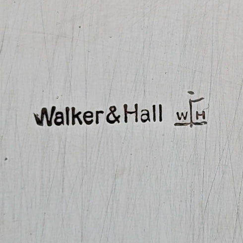 英国ヴィンテージ シルバープレート製 脚付きギャラリートレイ 直径25cm Walker&Hall