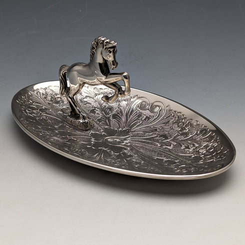 英國復古鍍銀馬裝飾橢圓形盤 Seba