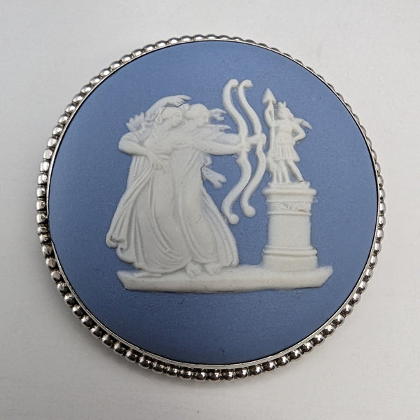 1958 British Vintage Wedgwood Sterling Silver & Jasperware Round Brooch