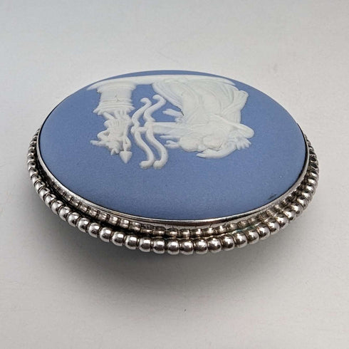 1958 British Vintage Wedgwood Sterling Silver & Jasperware Round Brooch