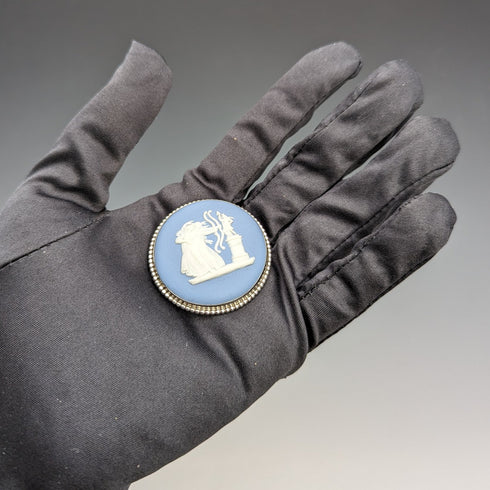 1958 年英國復古韋奇伍德純銀和碧玉圓形胸針