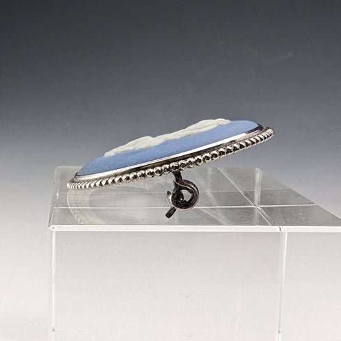 英国ヴィンテージ ウェッジウッド 純銀&ジャスパーウェア 丸型ブローチ